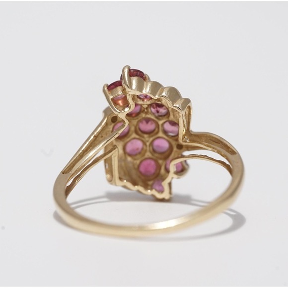 Vintage 14k Solid Yellow Gold Natural Pink Tourmaline & Diamond Ring - Cluster - Picture 4 of 5